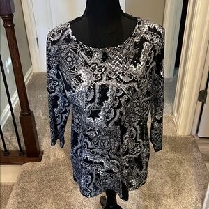 BonWorth Elegant Black and White Blouse Sparkly Size S